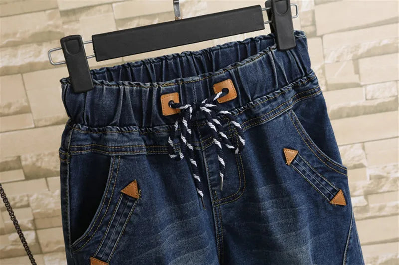 Large Size Women Fat MM Summer Students Denim Shorts Female Five Points Wide Leg Harem Trousers MZ1573