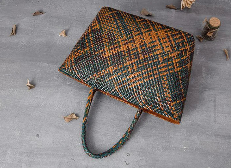 Women Leather Handbag Romantic Big Handmade Woven Totes Female Cowhide Big Holiday Bucket Bag Causal Beach Shoulder Handbags