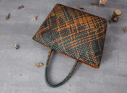 Women Leather Handbag Romantic Big Handmade Woven Totes Female Cowhide Big Holiday Bucket Bag Causal Beach Shoulder Handbags