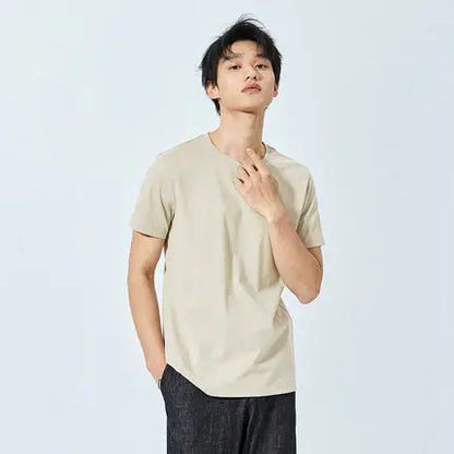 Summer Cotton T Shirts Men 2025 Simple O Neck Stretch Solid New Tops Clothing Casual Tshirt Man Streetwear Cool Tee Shirts