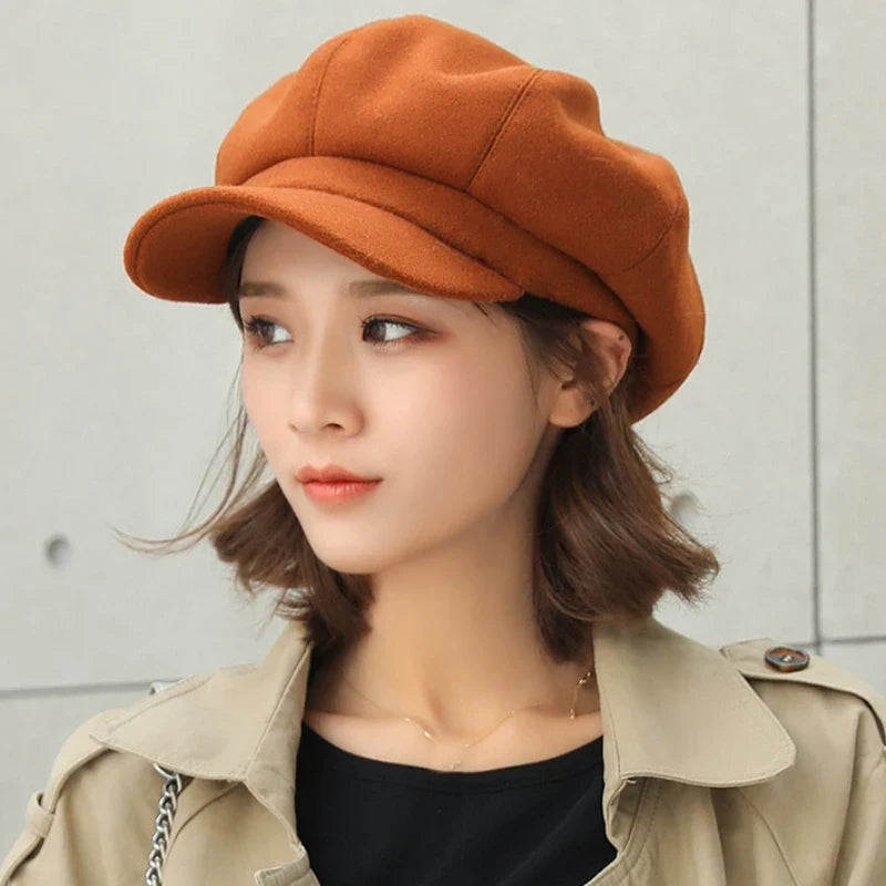Beret Hat Autumn Winter Hats for Women Solid Plain Octagonal  Cap Men Lady Casual Wool Hat Winter Beret Women Painter Cap