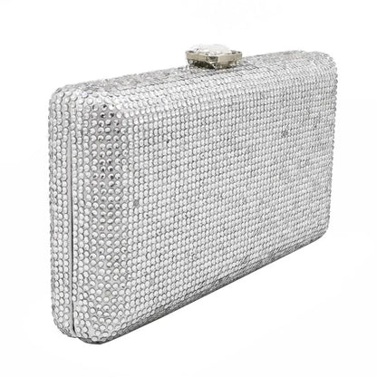 Women Black Crystal Clutch Evening Bags Wedding Bridal Rhinestone Box Handbags Party Dinner Diamond Clutch Purse