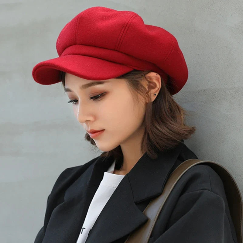 Beret Hat Autumn Winter Hats for Women Solid Plain Octagonal  Cap Men Lady Casual Wool Hat Winter Beret Women Painter Cap