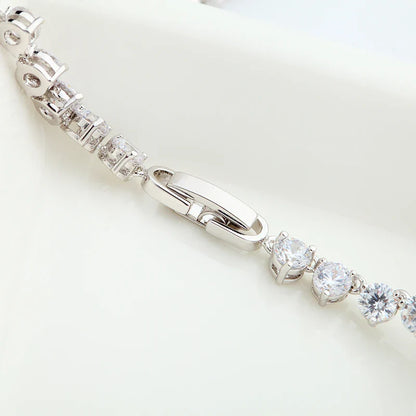 Silver Color 3 Prong Round Cubic Zirconia Necklace Earring Bridal Jewelry Set Simple Design Bride Wedding Accessories