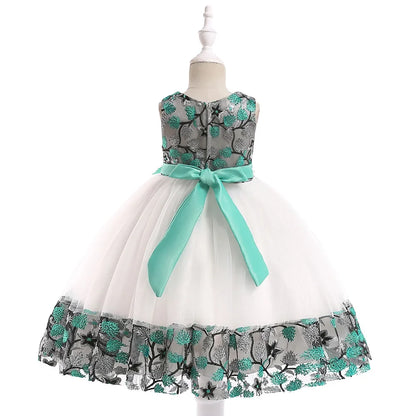 Summer Kids Girl Dress Embroidery Flower Girls Birthday Party Dresses Children Princess Prom Costums Formal Clothes 3 8 Years