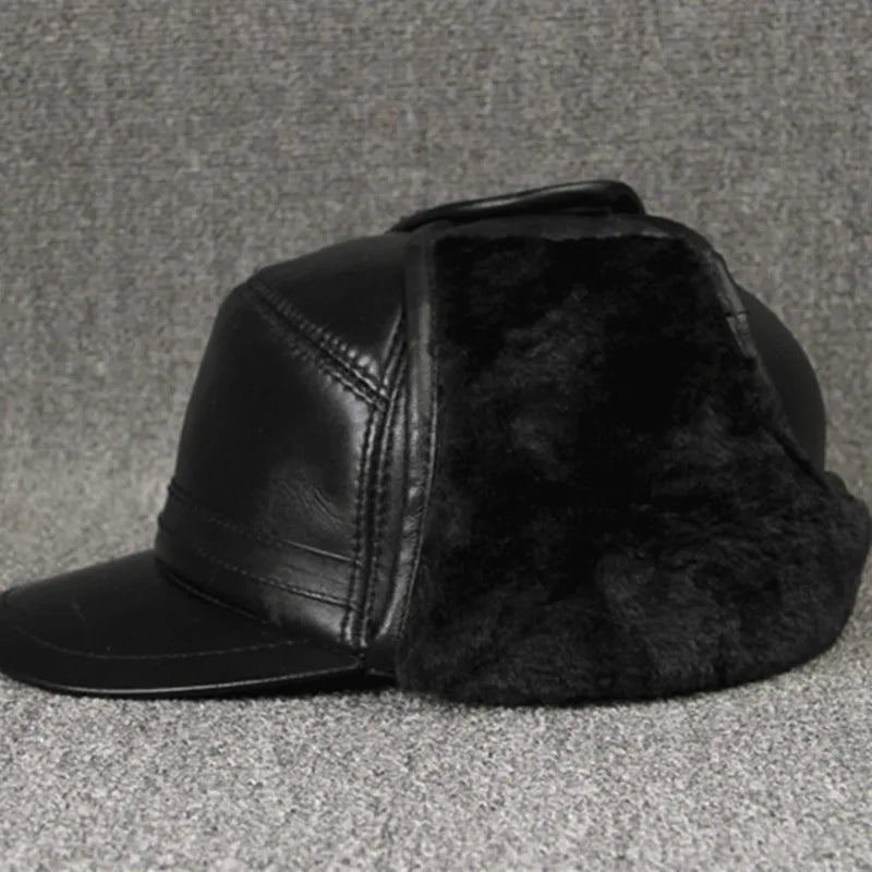 Genuine Leather caps Winter Warm Bomber Hats Sheepskin fuzz Earmuffs hat Men's Cap 모자 골프용품 땡처리 кепка casquette gorras hombre