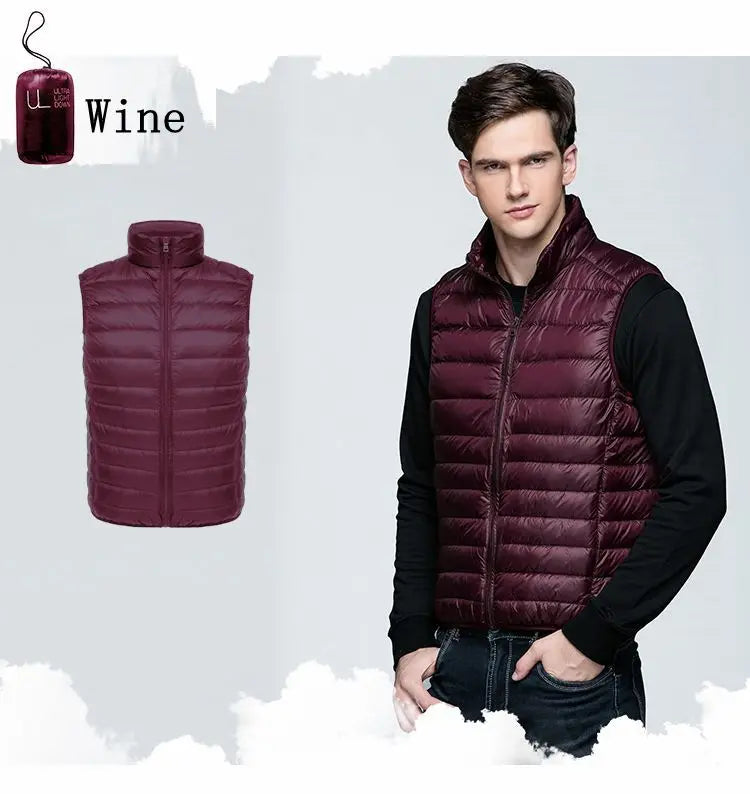 Men Sleeveless Warm Vest Ultra Light Down Vest Man Winter Solid Sleeveless Jacket Men's Lightweight Waterproof Vests