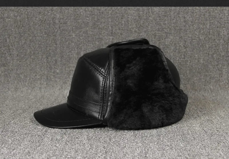 Genuine Leather caps Winter Warm Bomber Hats Sheepskin fuzz Earmuffs hat Men's Cap 모자 골프용품 땡처리 кепка casquette gorras hombre