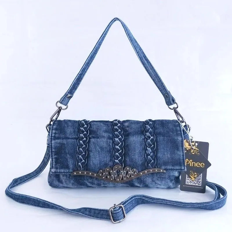 brand new retro women messenger bags small shoulder bag high quality Denim tote bag small clutch handbags