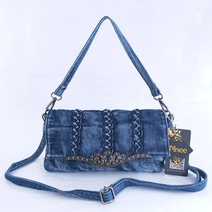 brand new retro women messenger bags small shoulder bag high quality Denim tote bag small clutch handbags