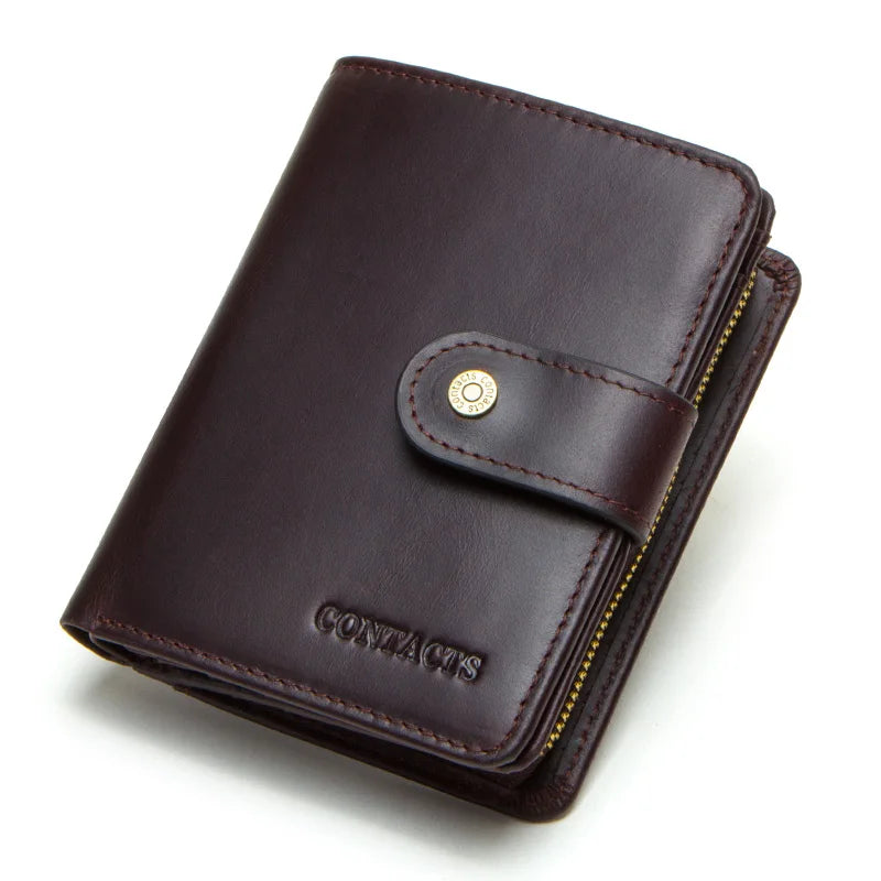Genuine Leather RFID Vintage Wallet Men With Coin Pocket Short Wallets Small Zipper Wallet With Card Holders Man Purse