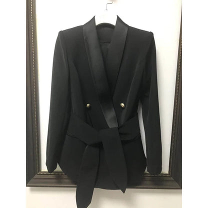 HIGH STREET Newest Fashion 2026 Designer Blazer Women's Shawl Collar Double Breasted Metal Buttons Belt Blazer Jacket