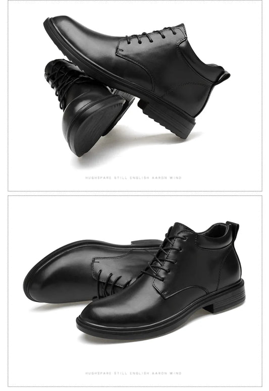 Size 35~50 Warm Heighten Boots Genuine Leather Men Boots High Quality Autumn Snow Boots Men Waterproof Soft Ankle Shoes