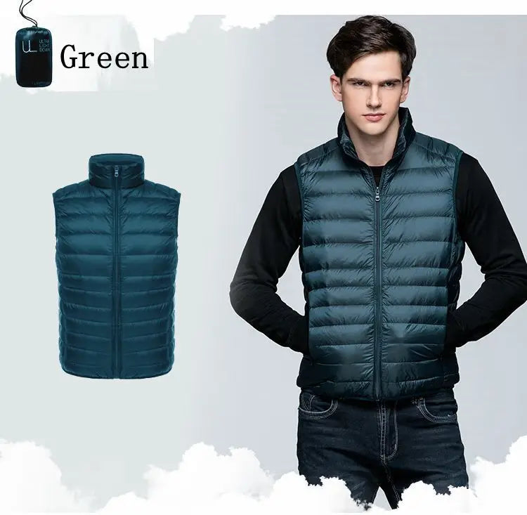 Men Sleeveless Warm Vest Ultra Light Down Vest Man Winter Solid Sleeveless Jacket Men's Lightweight Waterproof Vests