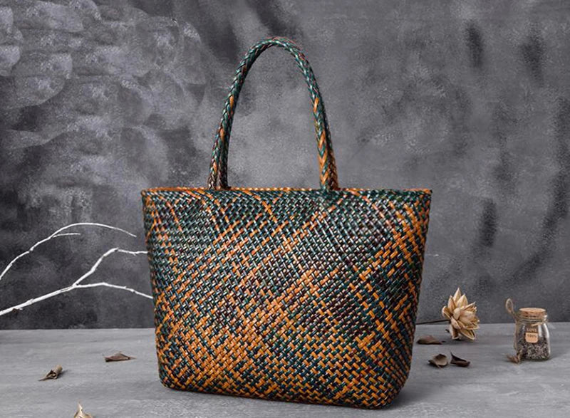 Women Leather Handbag Romantic Big Handmade Woven Totes Female Cowhide Big Holiday Bucket Bag Causal Beach Shoulder Handbags