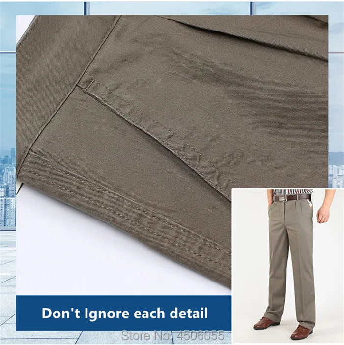 Men Pants Thin Summer Cotton Straight Trousers Plus Size 40 42 44 46 Business Hombre Beige Grey Dark Blue Office Formal Pantolon