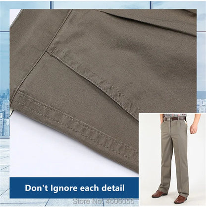 Men Pants Thin Summer Cotton Straight Trousers Plus Size 40 42 44 46 Business Hombre Beige Grey Dark Blue Office Formal Pantolon