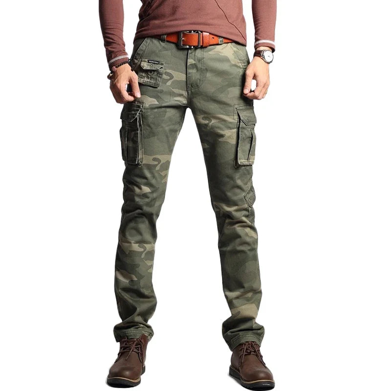 New Men Fashion Military Cargo Pants Slim Regualr Straight Fit Cotton Multi Color Camouflage Green Yellow Black Trousers