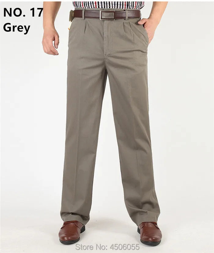 Men Pants Thin Summer Cotton Straight Trousers Plus Size 40 42 44 46 Business Hombre Beige Grey Dark Blue Office Formal Pantolon