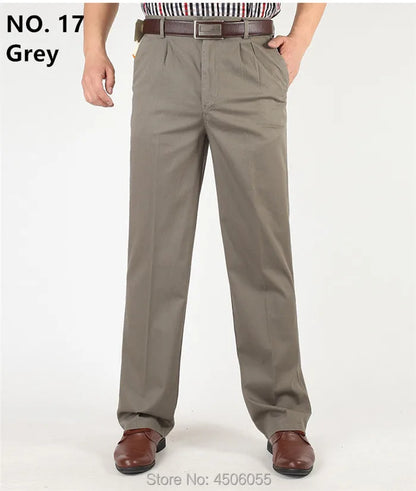 Men Pants Thin Summer Cotton Straight Trousers Plus Size 40 42 44 46 Business Hombre Beige Grey Dark Blue Office Formal Pantolon