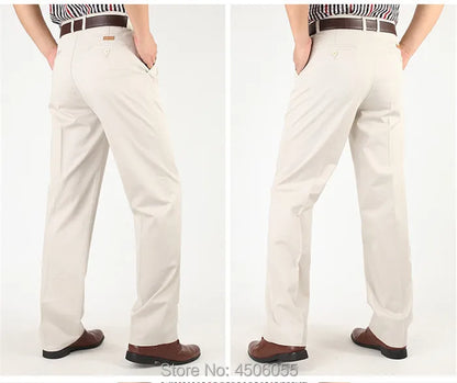 Men Pants Thin Summer Cotton Straight Trousers Plus Size 40 42 44 46 Business Hombre Beige Grey Dark Blue Office Formal Pantolon