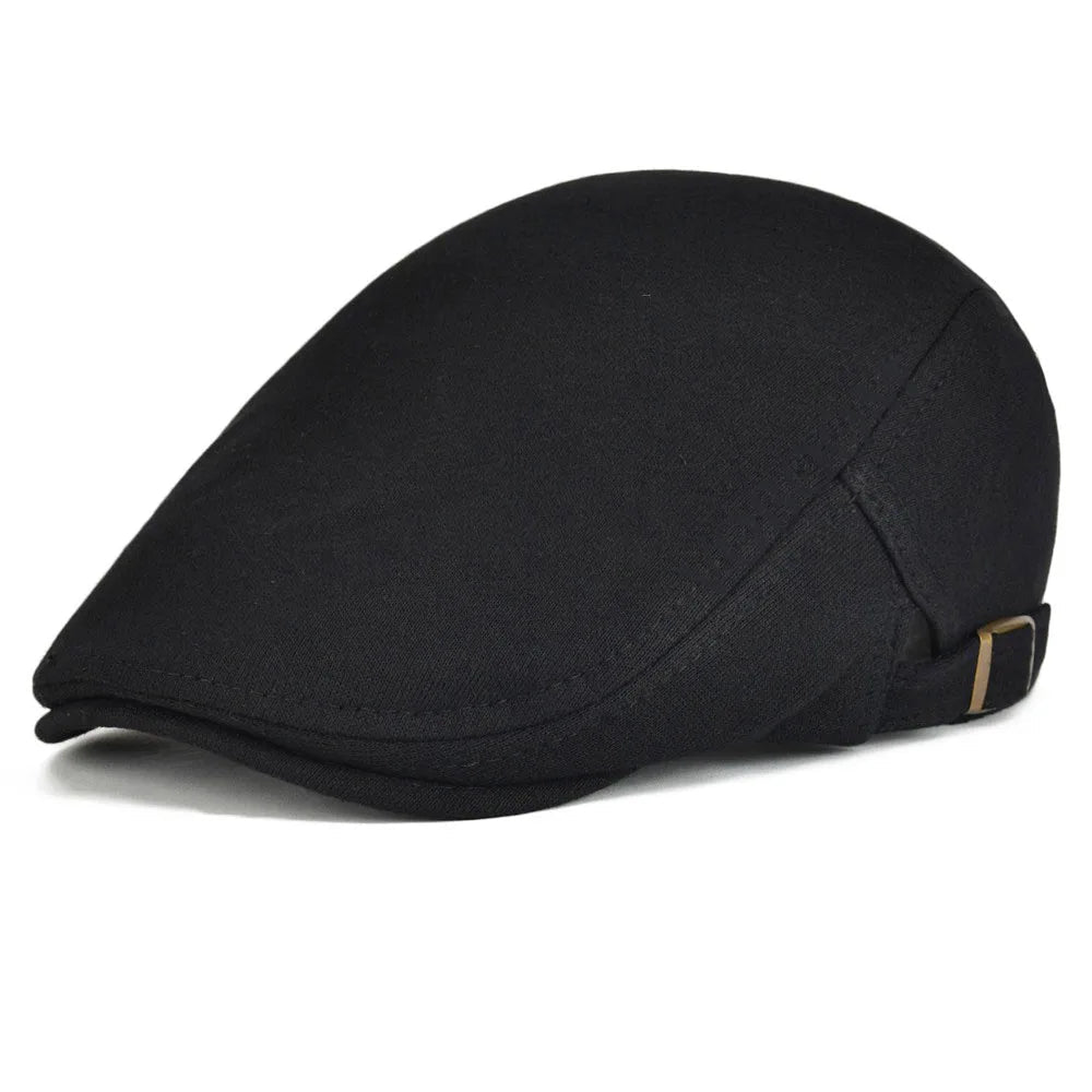 100% Cotton Men Black Flat Ivy Cap Soft Solid Color Gatsby Driving Cabbie Casual Hat Adjustable Newsboy Caps