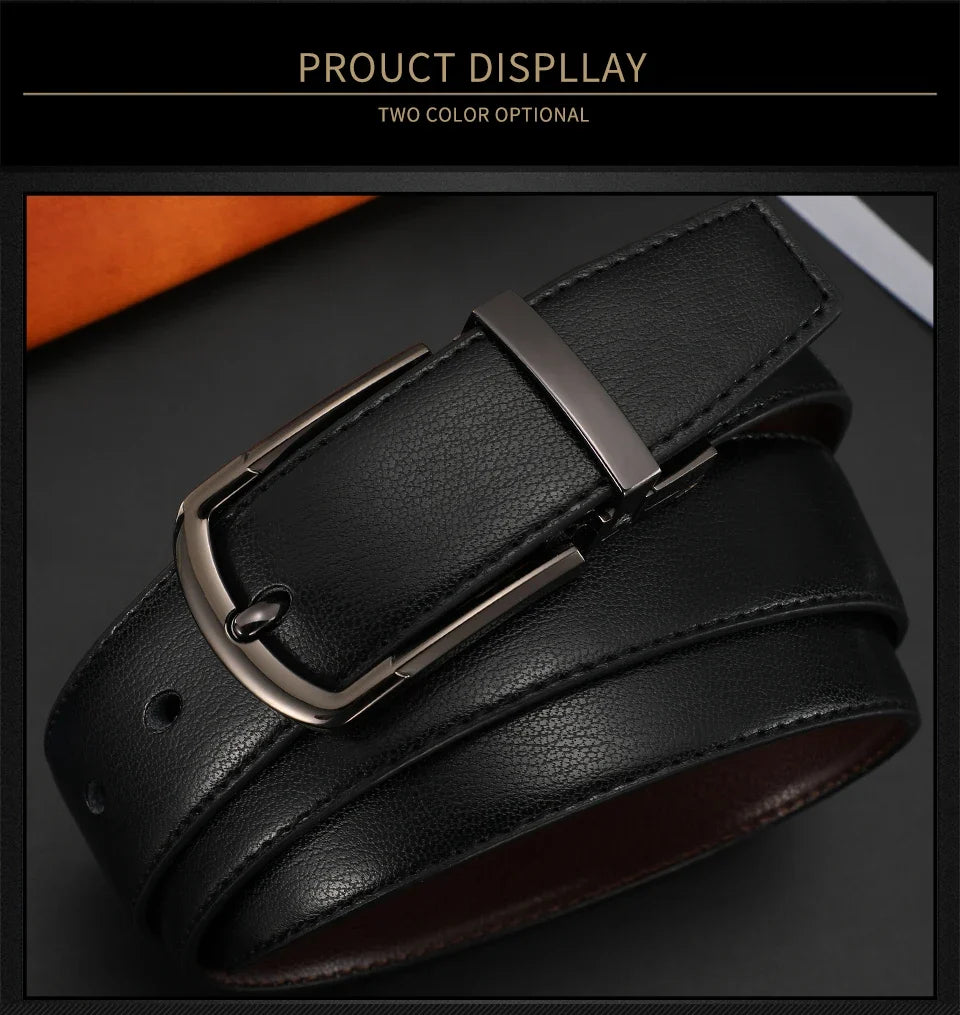 Men Genuine Leather Belt 100cm 110cm 120cm 130cm 140cm 150cm 160cmReversible Buckle Brown and Black Business Dress Belts for Men