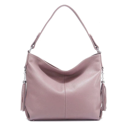 2026 New Fashion Soft Real Genuine Leather Tassel Women Handbag Elegant Ladies Hobo Shoulder Bag Messenger Purse Satchel