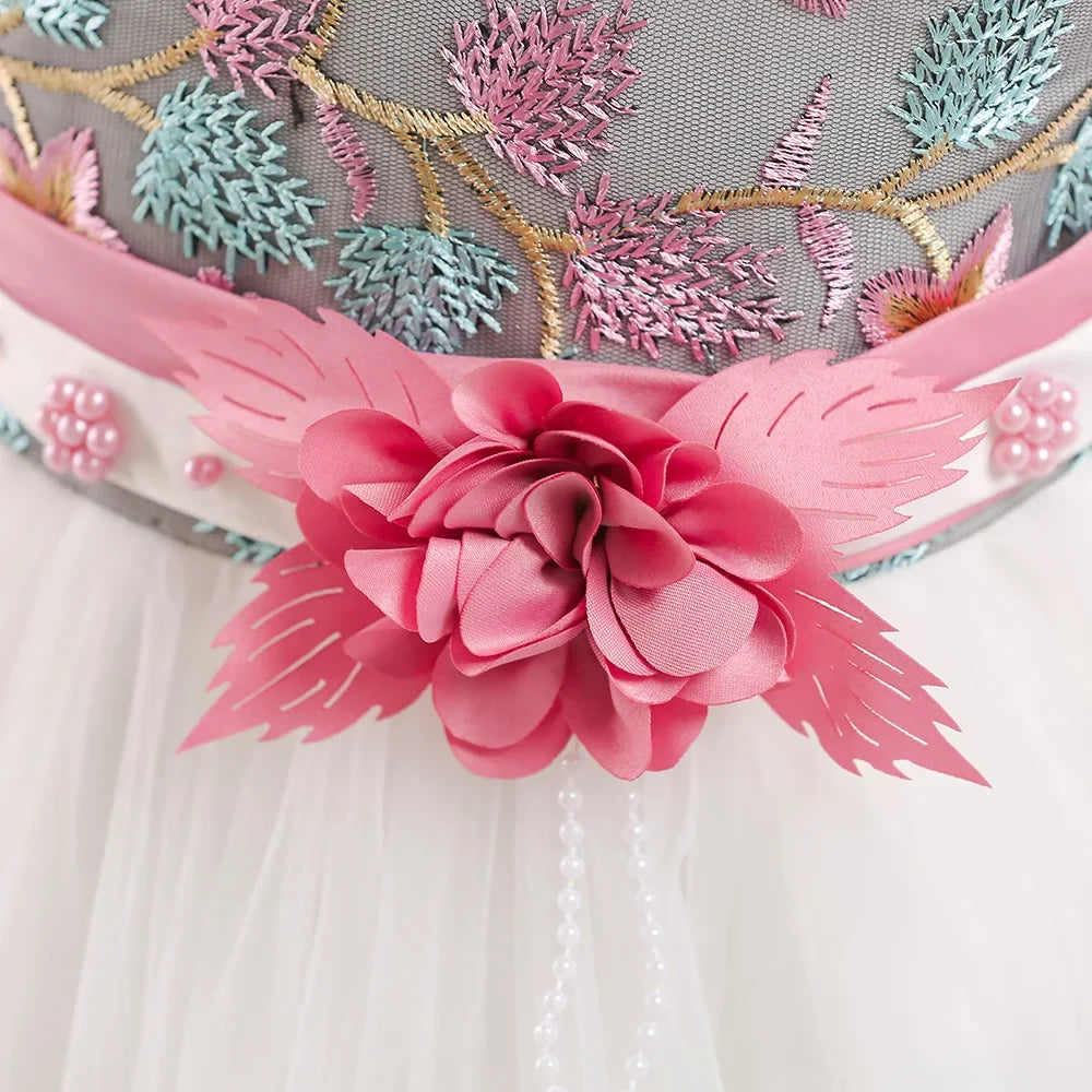 Summer Kids Girl Dress Embroidery Flower Girls Birthday Party Dresses Children Princess Prom Costums Formal Clothes 3 8 Years