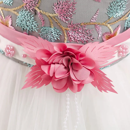 Summer Kids Girl Dress Embroidery Flower Girls Birthday Party Dresses Children Princess Prom Costums Formal Clothes 3 8 Years