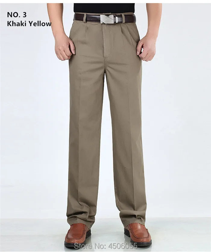 Men Pants Thin Summer Cotton Straight Trousers Plus Size 40 42 44 46 Business Hombre Beige Grey Dark Blue Office Formal Pantolon