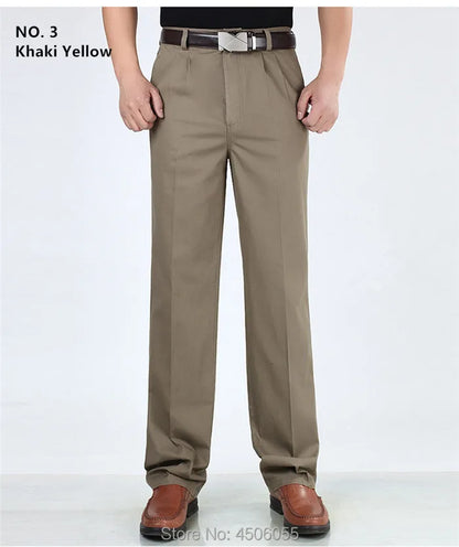 Men Pants Thin Summer Cotton Straight Trousers Plus Size 40 42 44 46 Business Hombre Beige Grey Dark Blue Office Formal Pantolon