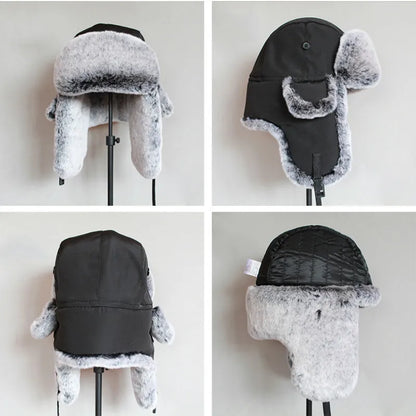 Winter Bomber Hat  For Men Faux Fur Russian Hat Ushanka Women Thick Warm Cap with Ear Flaps