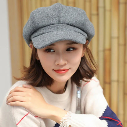 Beret Hat Autumn Winter Hats for Women Solid Plain Octagonal  Cap Men Lady Casual Wool Hat Winter Beret Women Painter Cap