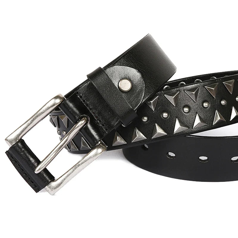 Genuine Leather Heavy Metal Rivet Punk Belts For Men Rock Stud Cowboy Belt Men Ceinture Homme Waist Belt Cinturon Mujer
