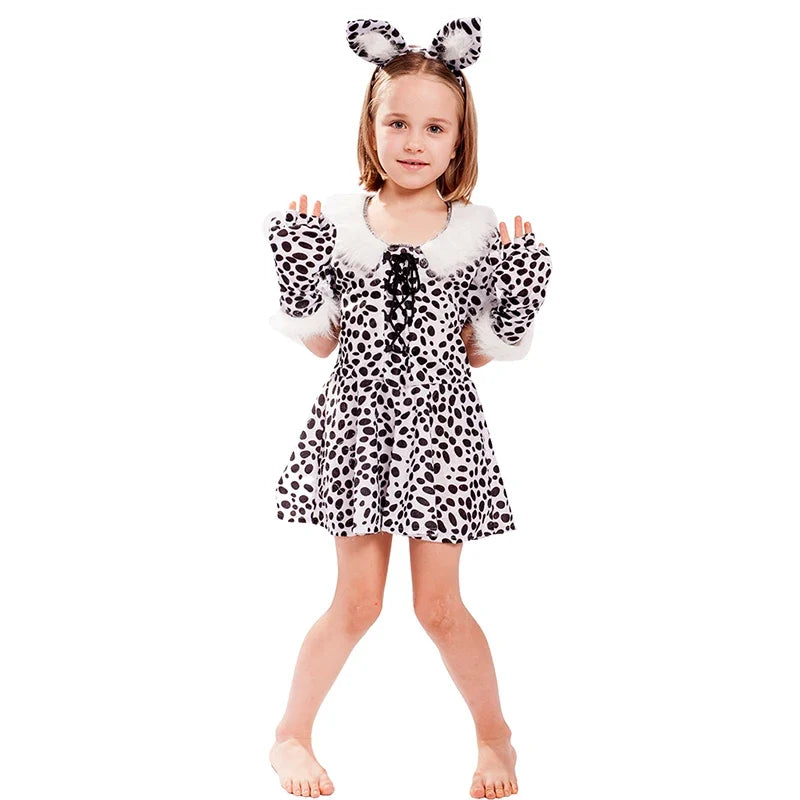 Cute Cartoon Animal Cosplay Girls Tiger Leopard Dress Halloween costume for Girl Christmas Carnival Outfit Headband