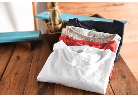 100% Cotton Short Sleeve V-Neck T Shirt Men Solid White Men T-Shirt Summer Comfortable and Breathable Soft Tshirt Mens Camiseta