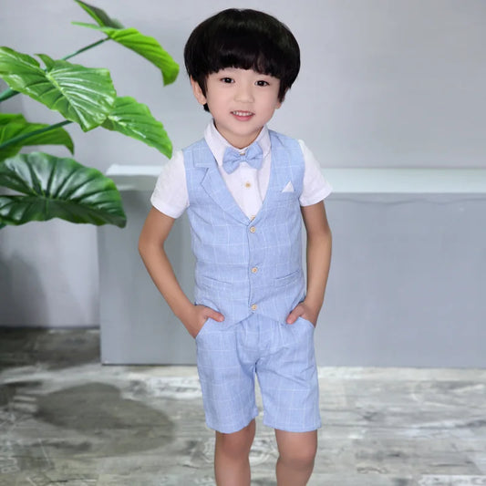 Boys Vest Suit for Wedding Kids 2PCS Vest+Shorts Gentleman Party Dress Boys Formal Suit Children's Day Graduation Tuxedo Costume