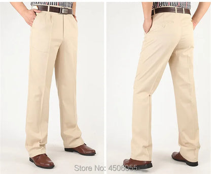 Men Pants Thin Summer Cotton Straight Trousers Plus Size 40 42 44 46 Business Hombre Beige Grey Dark Blue Office Formal Pantolon