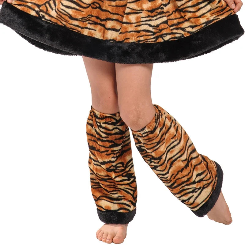 Cute Cartoon Animal Cosplay Girls Tiger Leopard Dress Halloween costume for Girl Christmas Carnival Outfit Headband