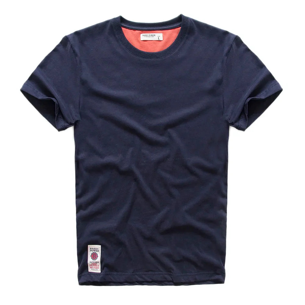 New Solid T-Shirt Mens Short Sleeve T-shirt Cotton Multi Pure Color Fancy Yarns Washing Tee Shirt for male V7S1T001