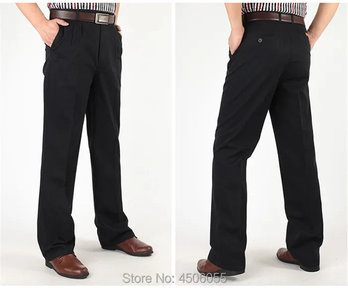 Men Pants Thin Summer Cotton Straight Trousers Plus Size 40 42 44 46 Business Hombre Beige Grey Dark Blue Office Formal Pantolon