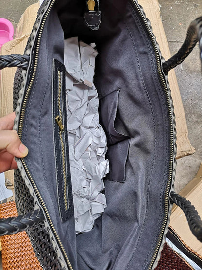 Women Leather Handbag Romantic Big Handmade Woven Totes Female Cowhide Big Holiday Bucket Bag Causal Beach Shoulder Handbags
