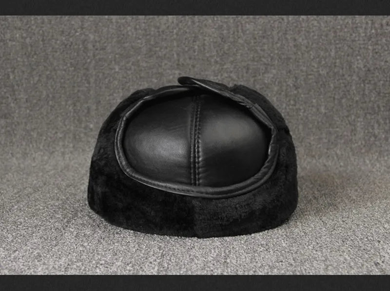 Genuine Leather caps Winter Warm Bomber Hats Sheepskin fuzz Earmuffs hat Men's Cap 모자 골프용품 땡처리 кепка casquette gorras hombre