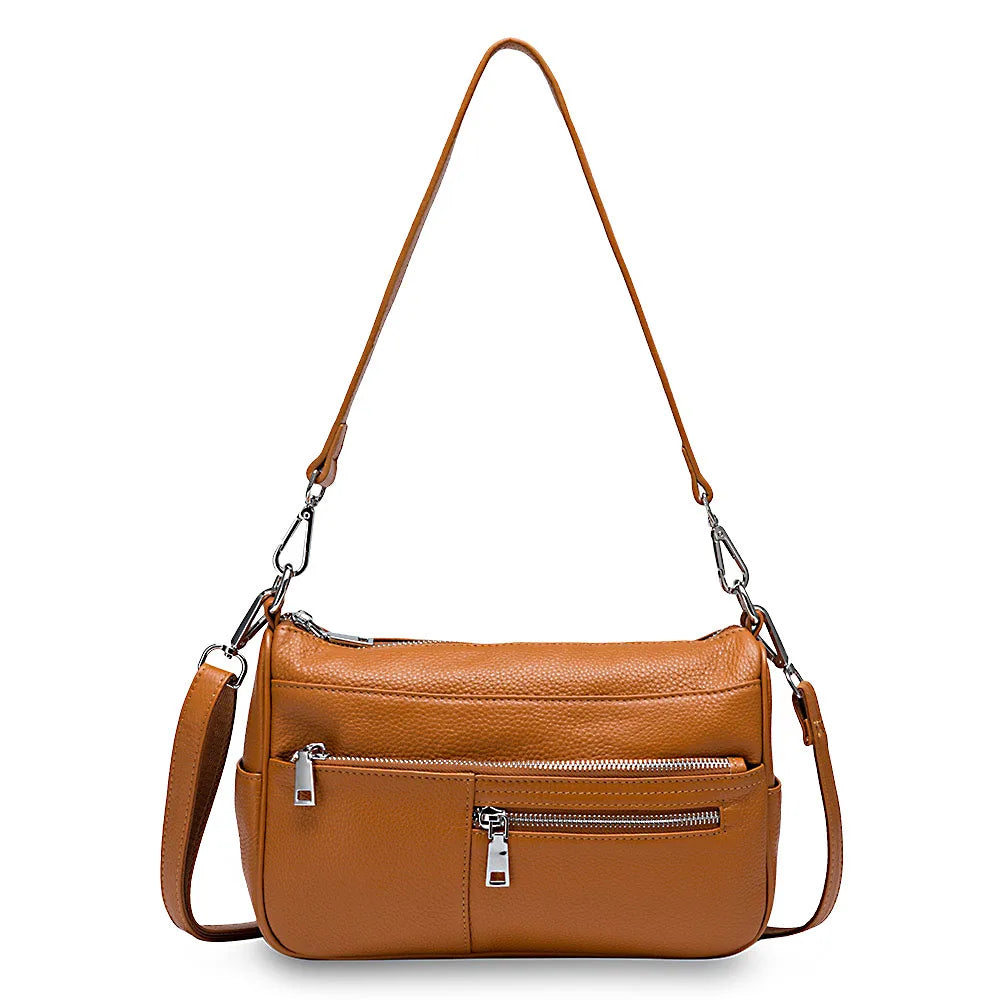 Noble Temperament Women Shoulder Bag 100% Genuine Leather Winter Black Pink Fashion Crossbody Purse Beige Hobos Handbag