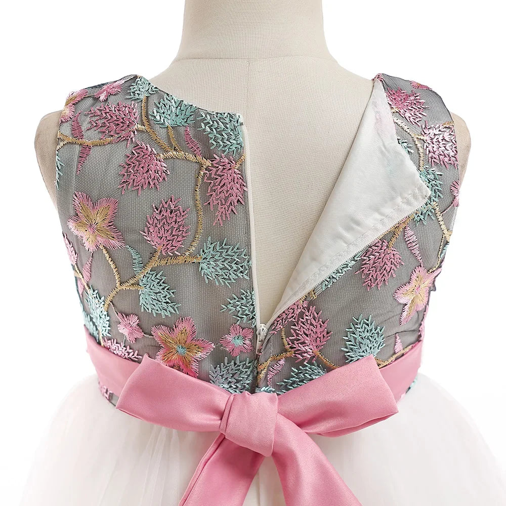 Summer Kids Girl Dress Embroidery Flower Girls Birthday Party Dresses Children Princess Prom Costums Formal Clothes 3 8 Years