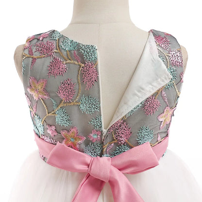 Summer Kids Girl Dress Embroidery Flower Girls Birthday Party Dresses Children Princess Prom Costums Formal Clothes 3 8 Years