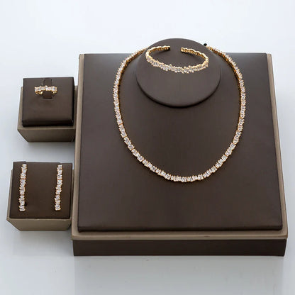 Fashion Irregural Paved Cubic Zinconia Costume Jewelry Set For Ladies Trendy Dubai Wedding Bridal Jewelry Sets TZ8014