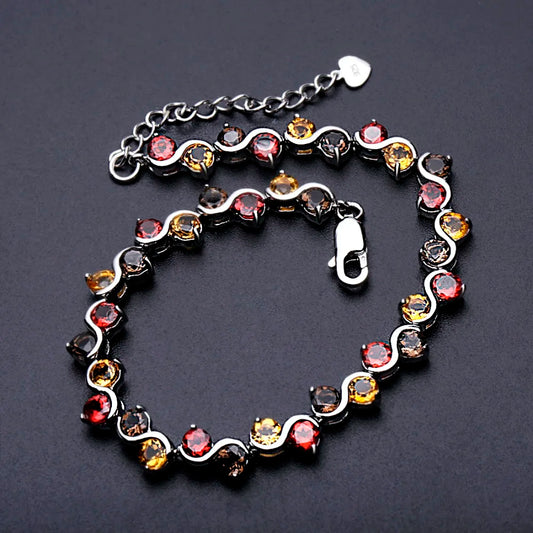 Bracelet de tennis en grenat naturel, citrine et quartz fumé, en argent sterling 925, bracelet de pierres précieuses, bijoux fins pour femmes