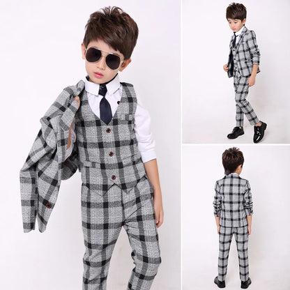 School uniform Dress for boys Formal Tuxedo Suits for Weddings Blazer Vest Pants Kids Gentleman Party Child Clothing Sets B043